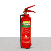Red lith ex lithium fire extinguisher with 'Fire Guard' branding on a white background