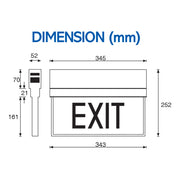 SLED-X2 emergency exit light dimensions on a white background