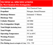 Technical specifications of a 6L Wet Chemical Fire Extinguisher