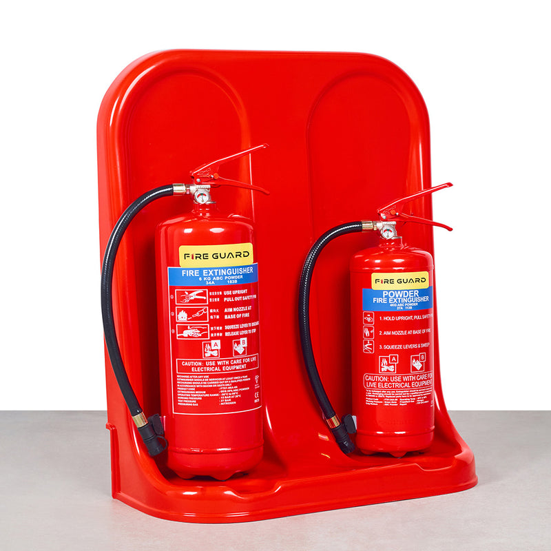 fibreglass double fire extinguisher stand with fire extinguishers - fire guard