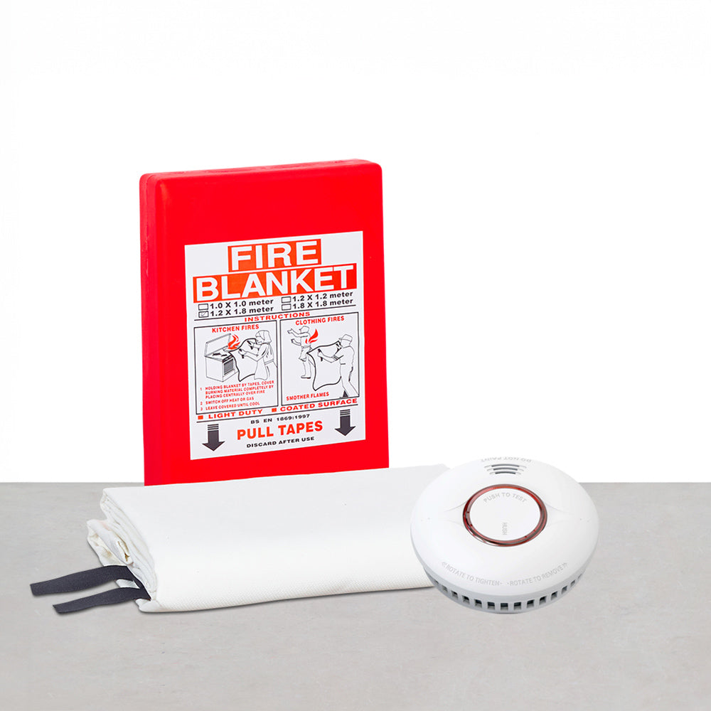 Fire Blanket 1.2m x 1.8m and Smoke Detector Kit