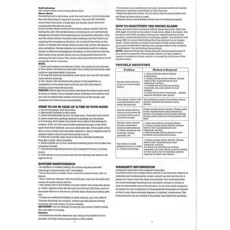 home fire alarm device 10 years manual