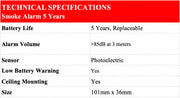 home fire alarm device 5 years - technical specifications - fire guard