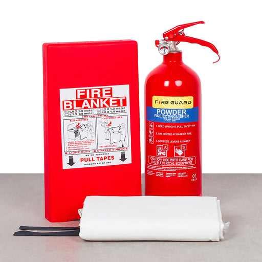 Home Fire Extinguisher Kit (2kg AB Powder + Fire Blanket 1.2m x 1.8m)