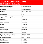 Tech Specs 10KG CO2 Fire Extinguisher - Fire Guard