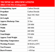 Tech Specs 20KG CO2 Fire Extinguisher - Fire Guard