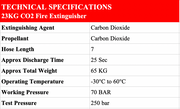Tech Specs 23KG CO2 Fire Extinguisher - Fire Guard